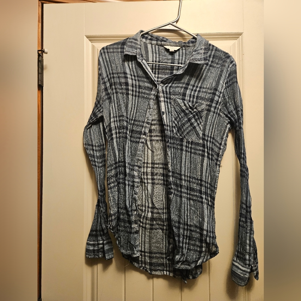 Lucky Plaid Button-Up Sheer Shirt
